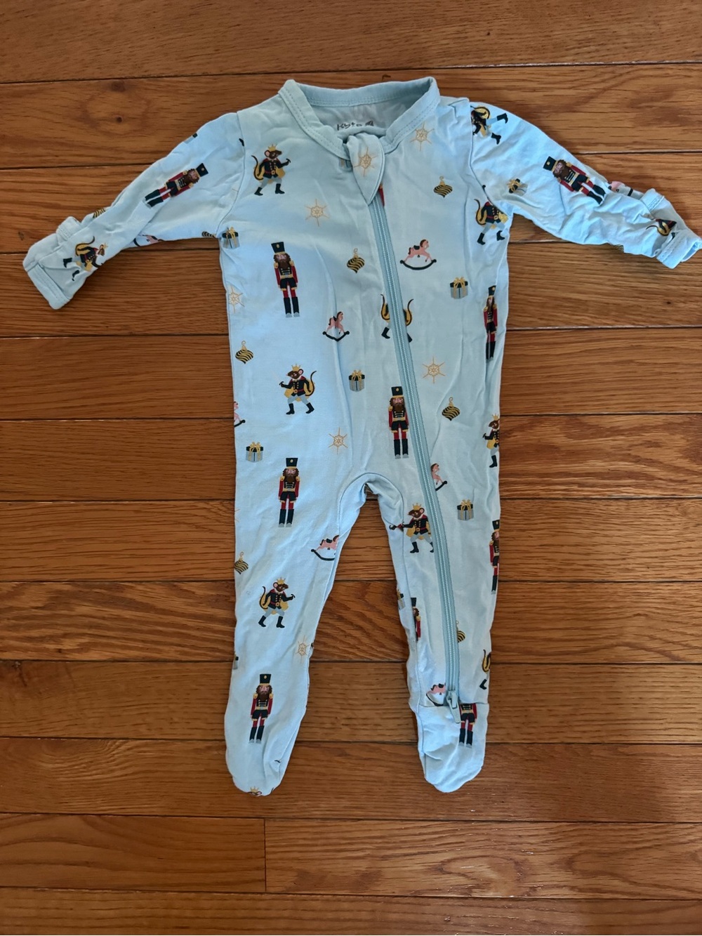 Kyte BABY Light Blue Nutcracker Print Footed Zipper Pajamas